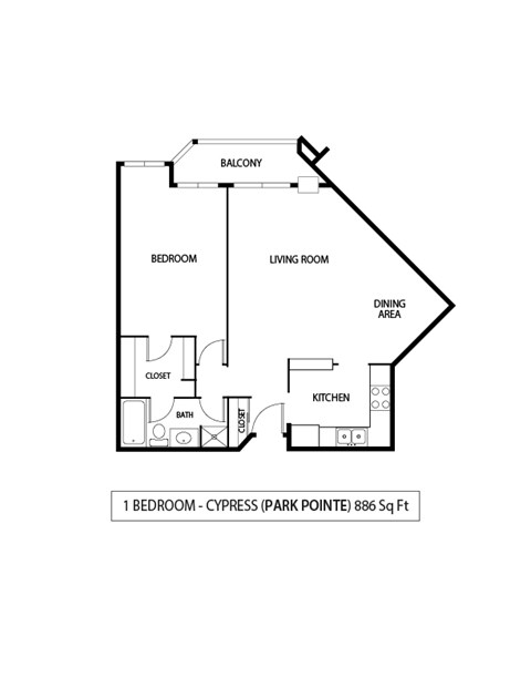 1 Bed 1 Bath Floor Plan at Park Pointe, St. Louis Park, 55426